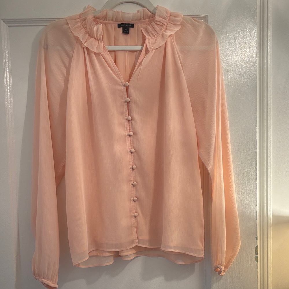 Ann Taylor Light Peach Ruffle Blouse